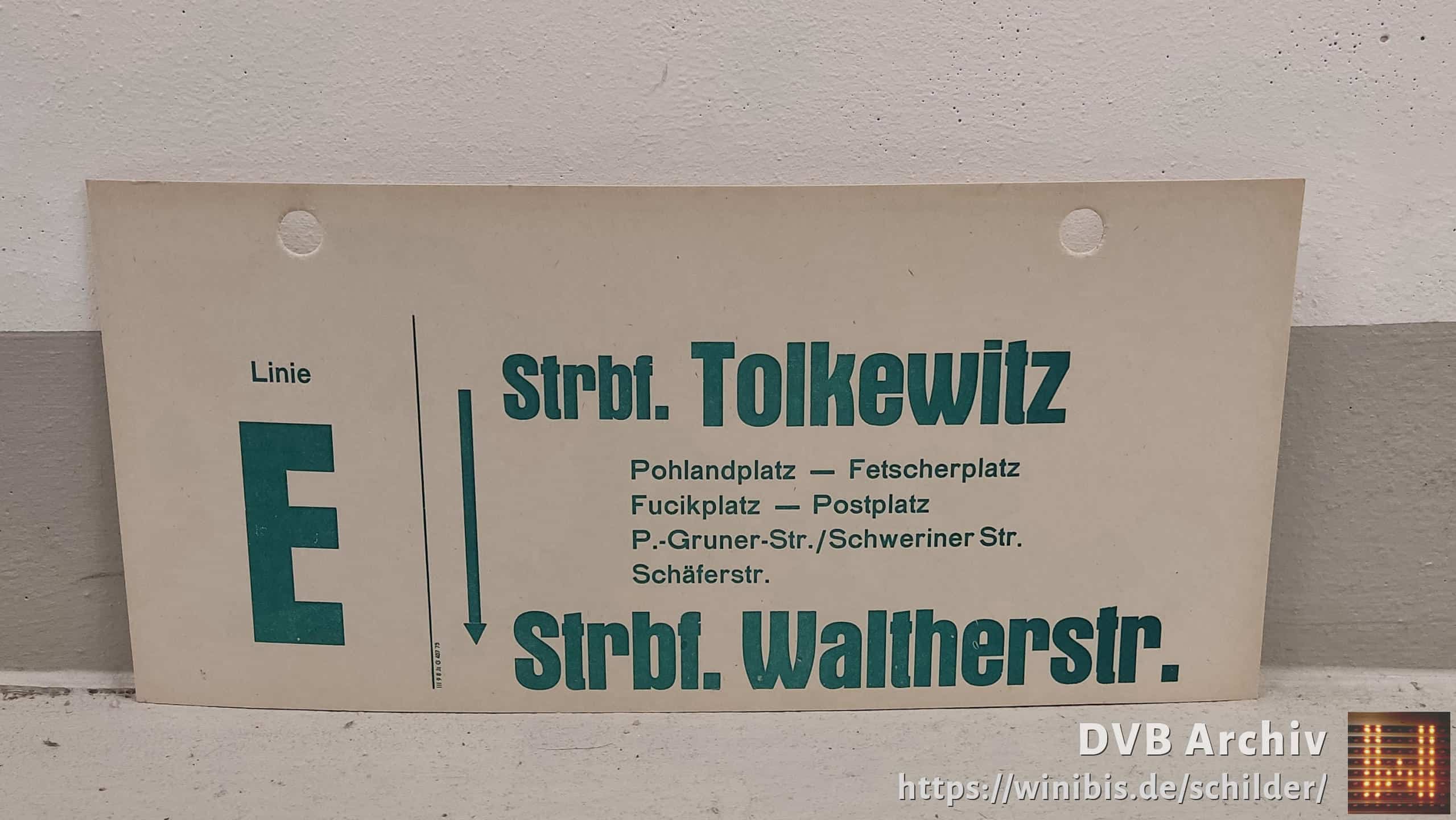 Linie E Strbf. Tolkewitz – Strbf. Walt­herstr.