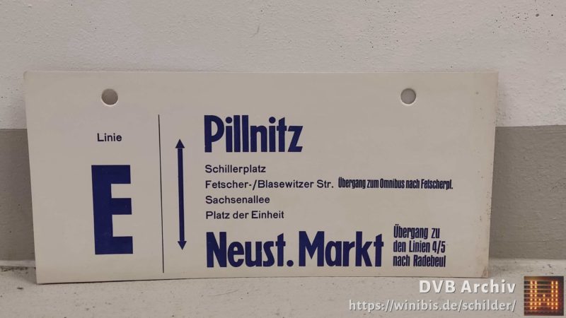 Linie E Pillnitz – Neust. Markt Übergang zu den Linien 4/​5 nach Radebeul