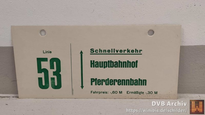 Linie 53 Schnell­ver­kehr Haupt­bahnhof – Pfer­de­renn­bahn