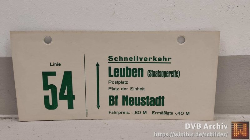 Linie 54 Schnell­ver­kehr Leuben (Staats­ope­rette) – Bf Neustadt