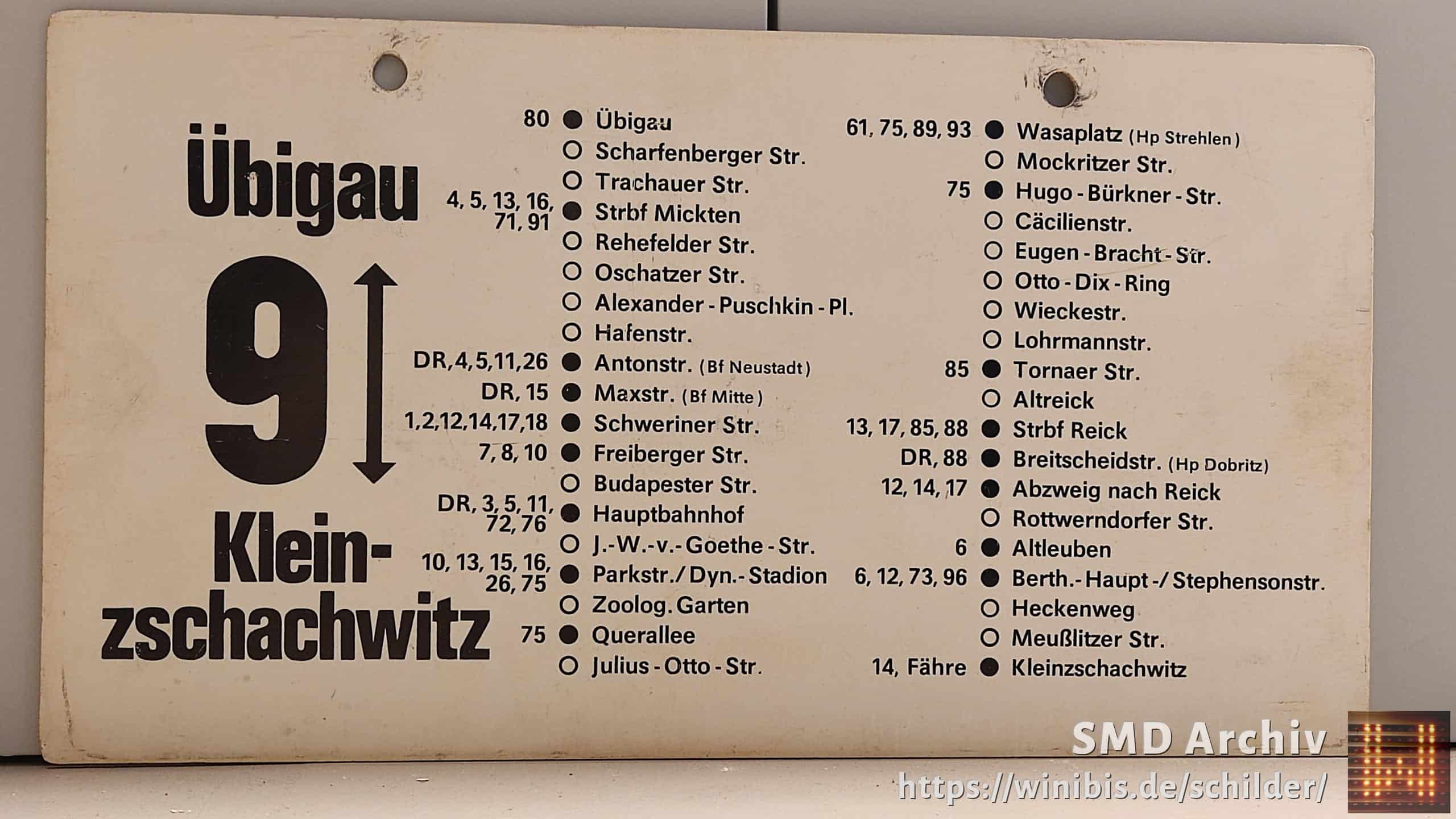 Ein seltenes Straßenbahn-Linienschild aus Dresden der Linie 9 von Übigau nach Kleinzschachwitz #6