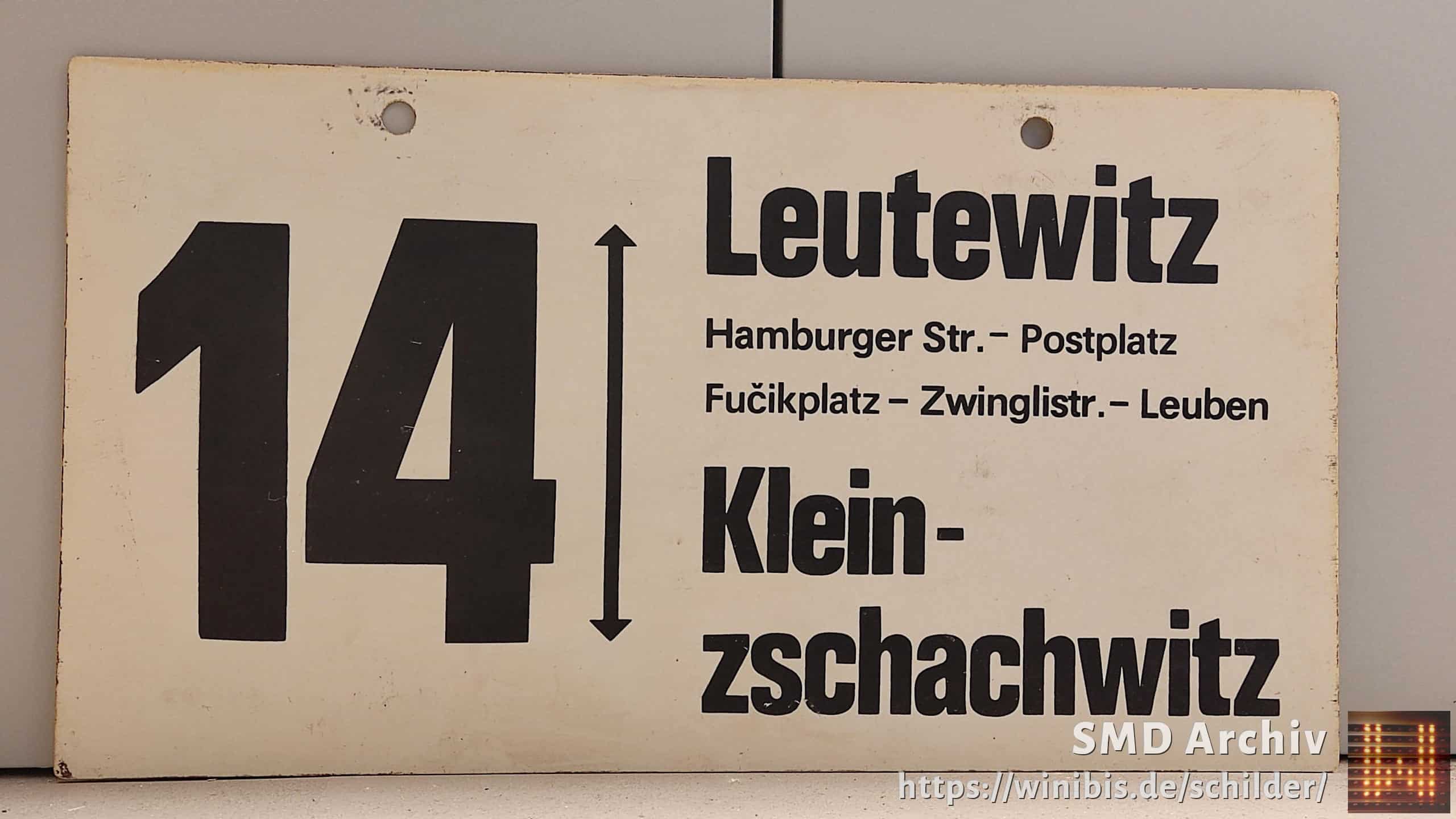 Ein seltenes Straßenbahn-Linienschild aus Dresden der Linie 14 von Leutewitz nach Kleinnach zschachwitz #5
