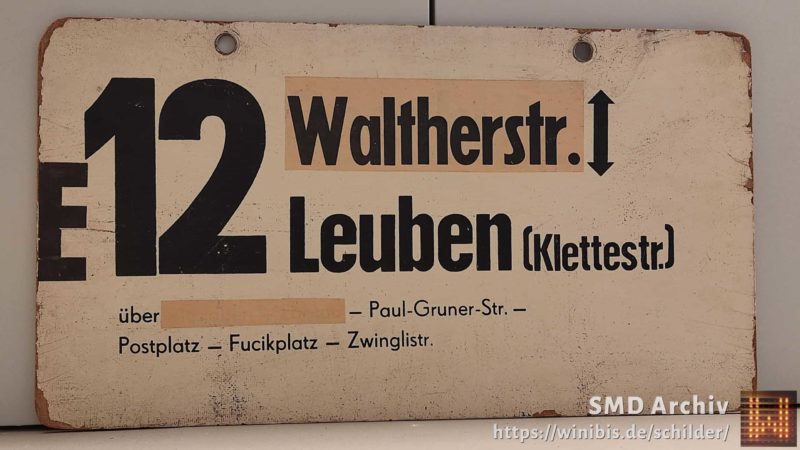 E12 Walt­herstr. – Leuben (Klettestr.)