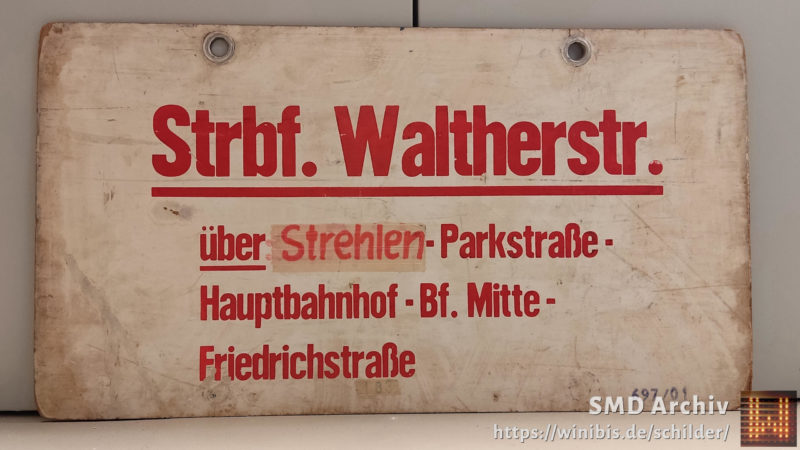 Strbf. Walt­herstr. über: Strehlen- Park­straße – Haupt­bahnhof – Bf. Mitte – Fried­rich­straße