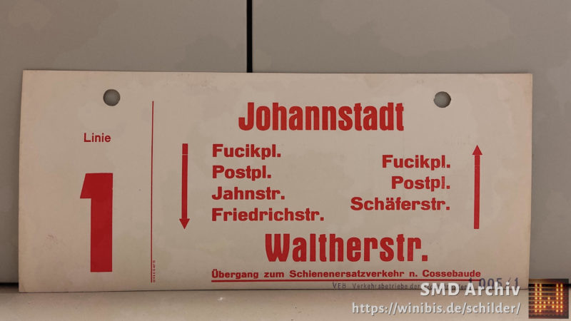 1 Johann­stadt – Walt­herstr. Übergang zum Schie­nen­er­satz­ver­kehr n. Cos­se­baude