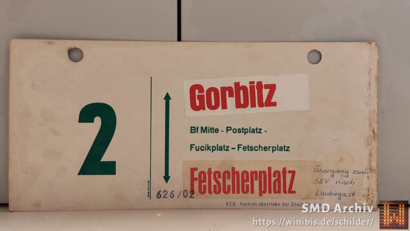2 Gorbitz – Fet­scher­platz Übergang zum SEV nach Laubegast