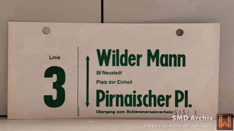 Linie 3 Wilder Mann – Pirnai­scher Pl. Übergang zum Schie­nen­er­satz­ver­kehr