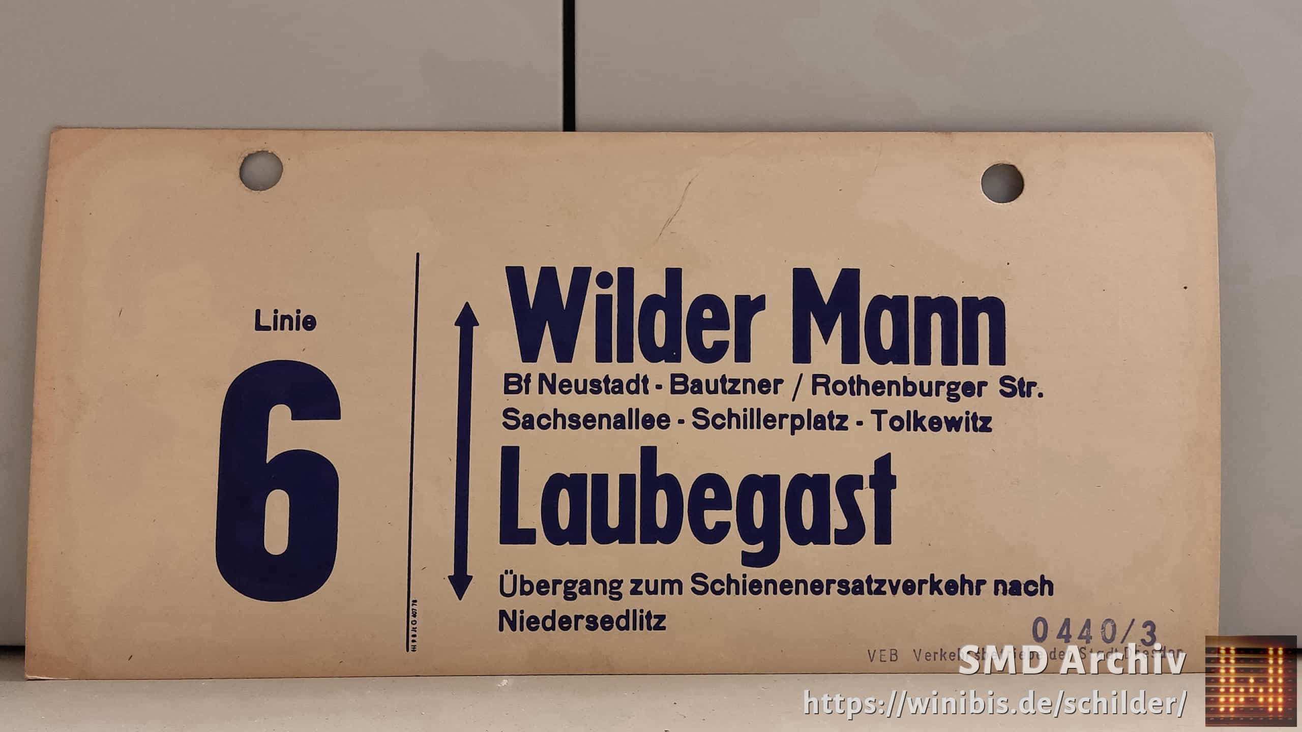 Linie 6 Wilder Mann – Laubegast Übergang zum Schienenersatzverkehr nach Niedersedlitz
