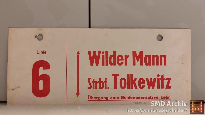 Linie 6 Wilder Mann – Strbf. Tolkewitz Übergang zum Schie­nen­er­satz­ver­kehr
