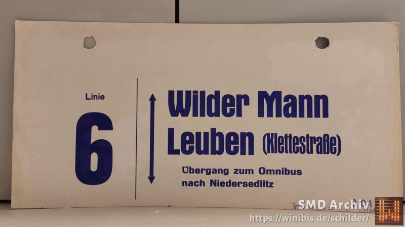 Linie 6 Wilder Mann – Leuben (Klet­te­straße) Übergang zum Omnibus nach Nie­der­sedlitz