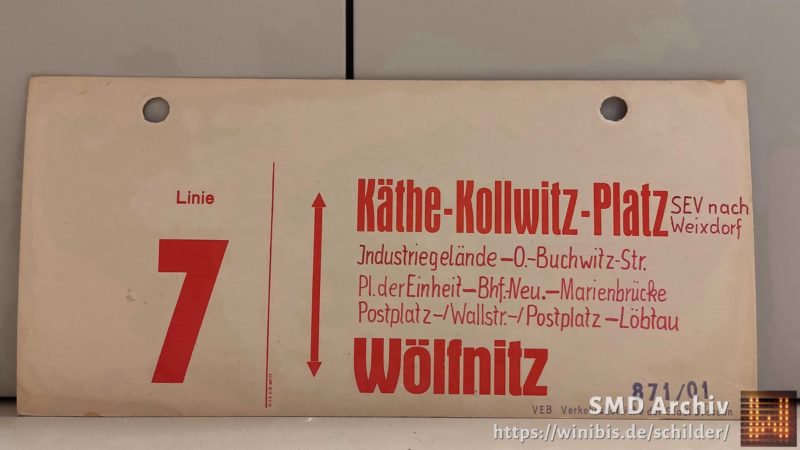 Linie 7 Käthe-Kollwitz-Platz SEV nach Weixdorf – Wölfnitz