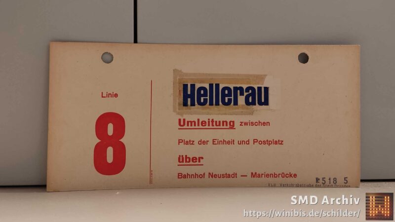Linie 8 Hellerau Umleitung zwischen Platz der Einheit und Postplatz über Bahnhof Neustadt – Marienbrücke Linie 8 Hellerau Umleitung zwischen Platz der Einheit und Postplatz über Bahnhof Neustadt – Marienbrücke