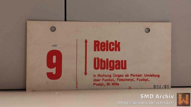 Linie 9 Reick – Übigau In Richtung Übigau ab Parkstr. Umleitung über Fucikpl., Fetscherpl., Fucikpl., Postpl., Bf. Mitte Linie 9 Reick – Übigau In Richtung Übigau ab Parkstr. Umleitung über Fucikpl., Fetscherpl., Fucikpl., Postpl., Bf. Mitte