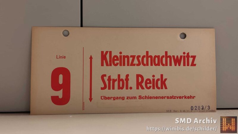 Linie 9 Kleinzschachwitz – Strbf. Reick Übergang zum Schienenersatzverkehr Linie 9 Kleinzschachwitz – Strbf. Reick Übergang zum Schienenersatzverkehr