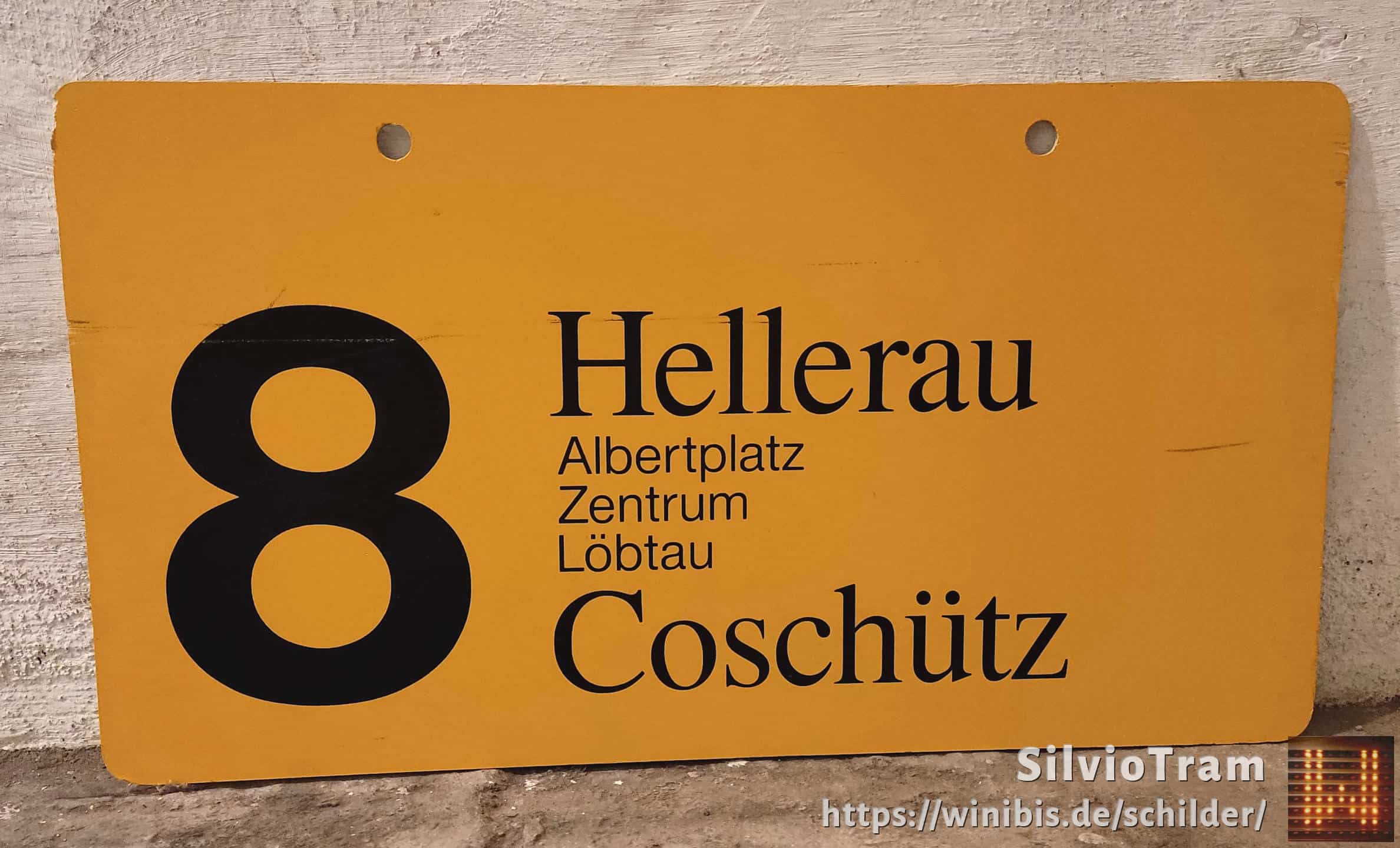 Ein seltenes Straßenbahn-Linienschild aus Dresden der Linie 8 von Hellerau nach Coschütz #3