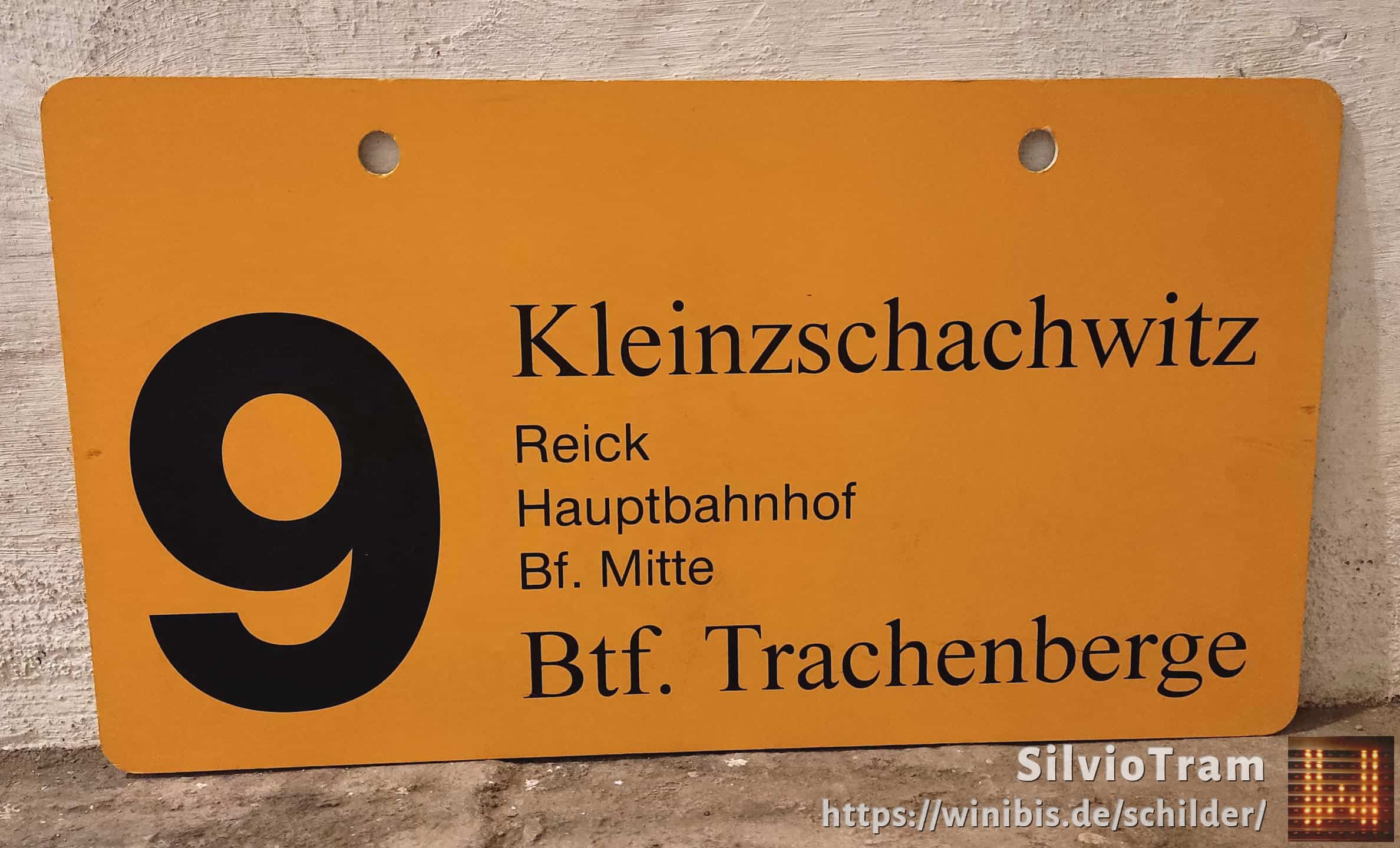Ein seltenes Straßenbahn-Linienschild aus Dresden der Linie 9 von Kleinzschachwitz nach Btf. Trachenberge #3