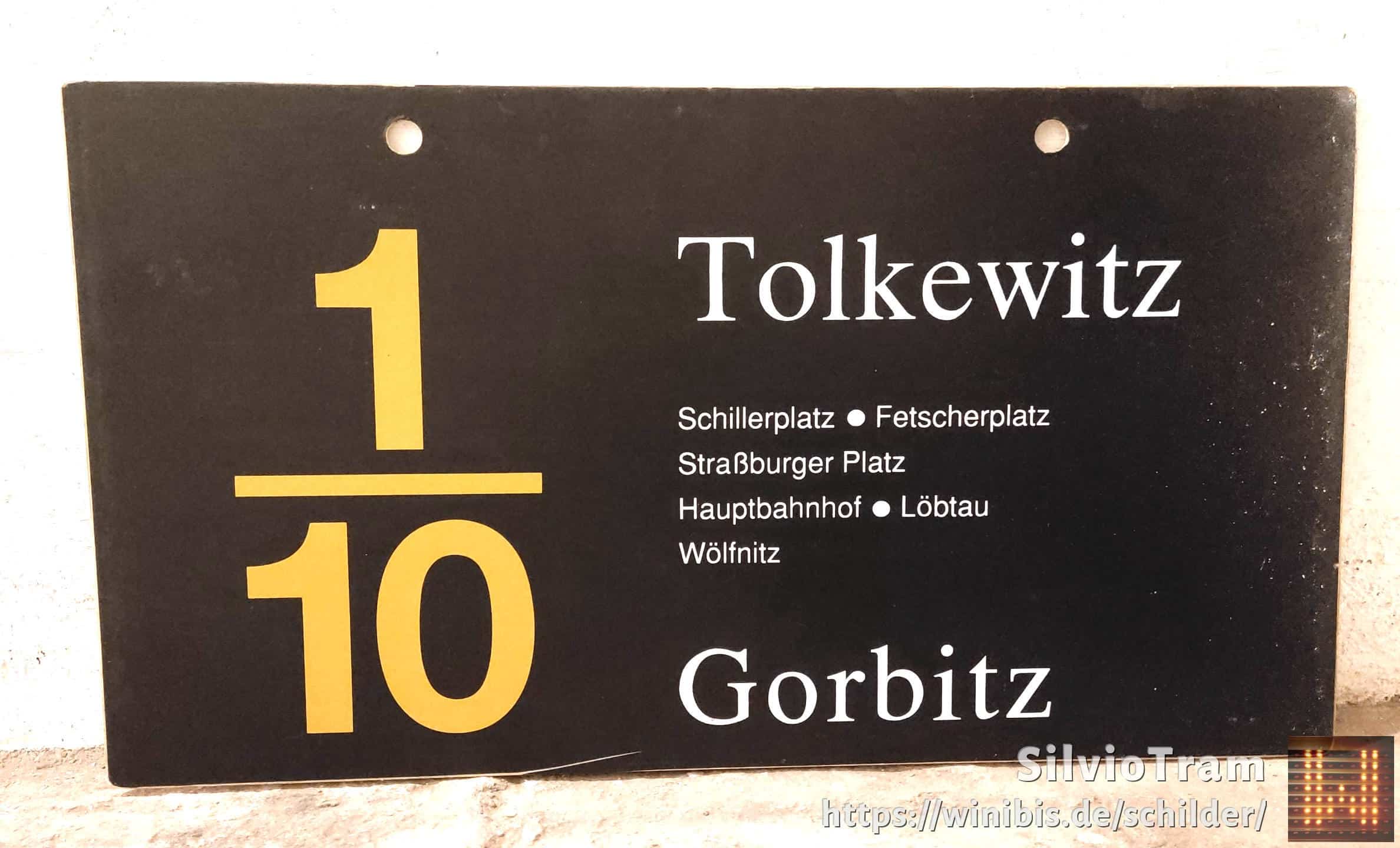 Ein seltenes Straßenbahn-Linienschild aus Dresden der Linie 1/10 von Tolkewitz nach Gorbitz #3