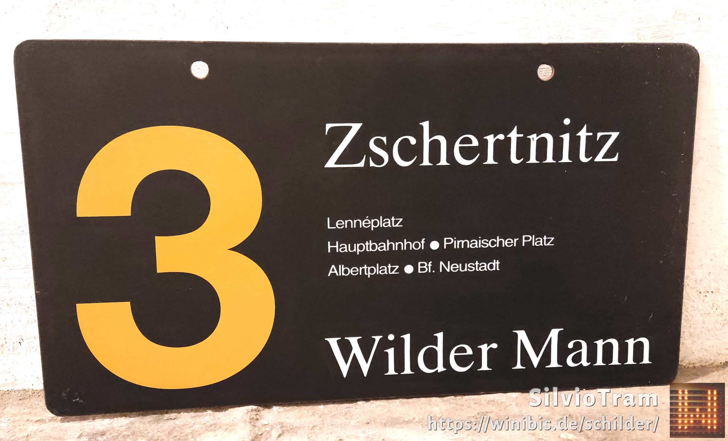 Ein seltenes Straßenbahn-Linienschild aus Dresden der Linie 3 von Zschertnitz nach Wilder Mann #3