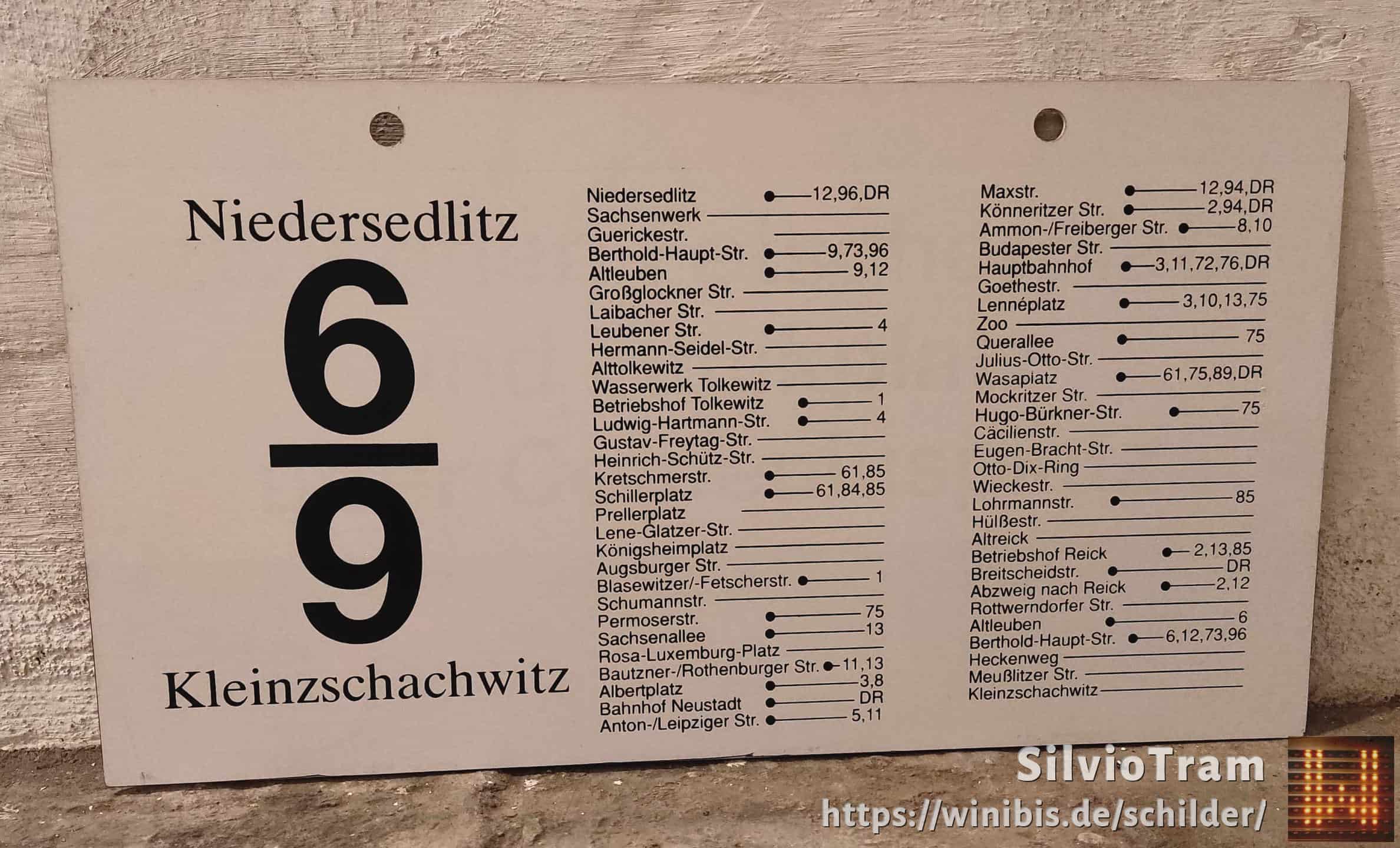 Ein seltenes Straßenbahn-Linienschild aus Dresden der Linie 6/9 von Niedersedlitz nach Kleinzschachwitz #4