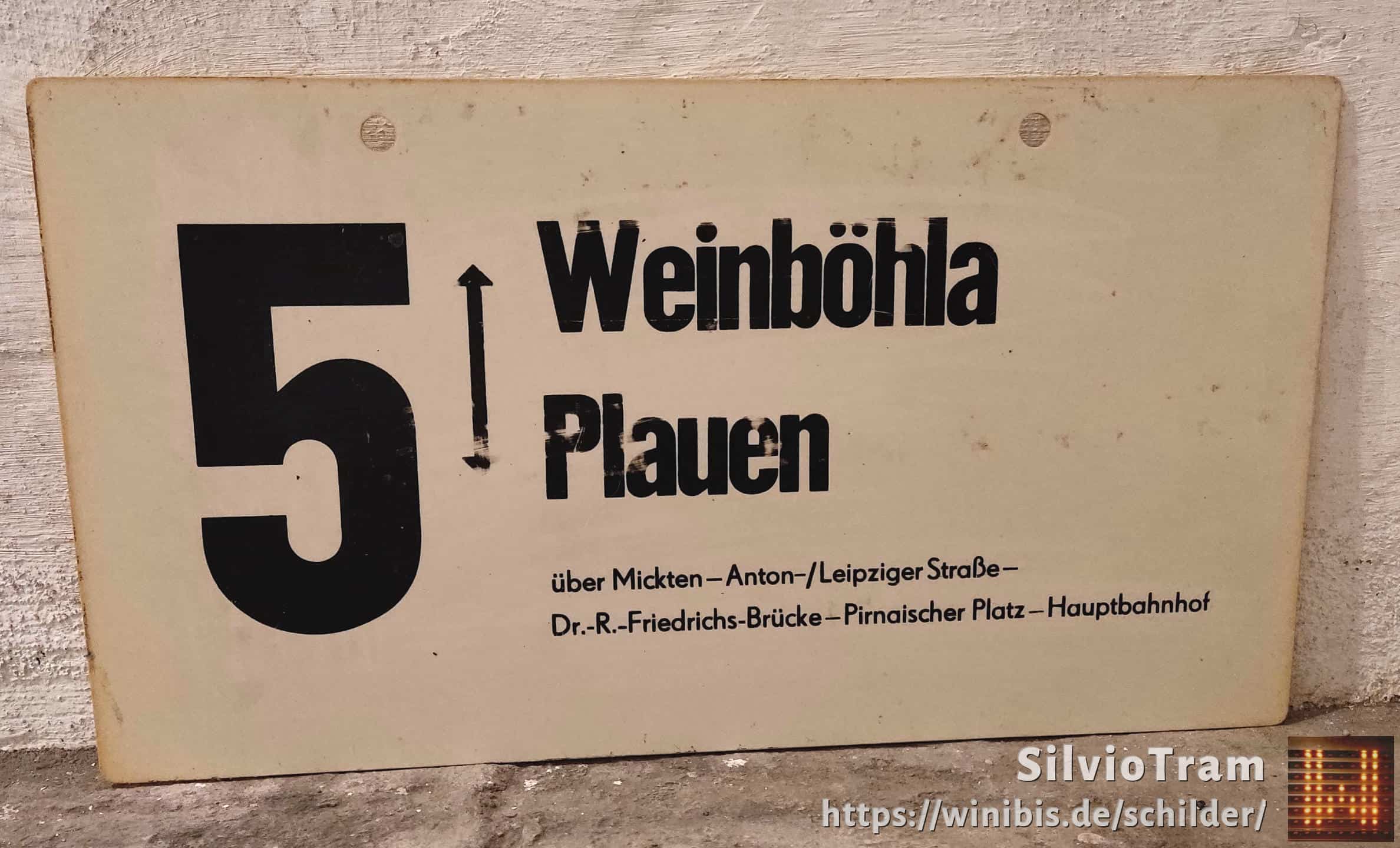 Ein seltenes Straßenbahn-Linienschild aus Dresden der Linie 5 von Weinböhla nach Plauen #3